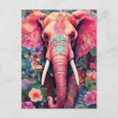 Illustration pinker Elefant mit Blumen Briefkaart (Voorkant)