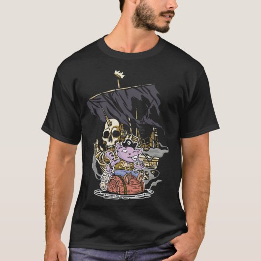 Illustration Pirate Cat Owner T-shirt (Voorkant)