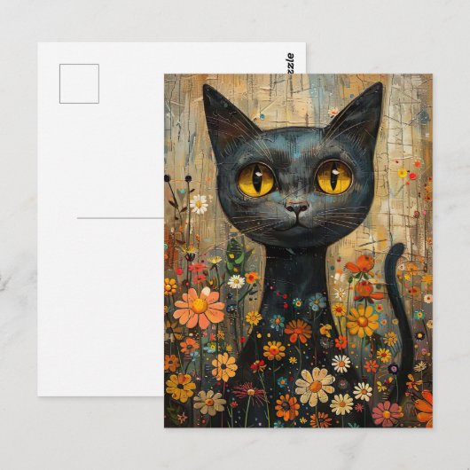 Illustration süße Katze mit Blumen Briefkaart (Voorkant / Achterkant)