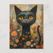 Illustration süße Katze mit Blumen Briefkaart (Voorkant)