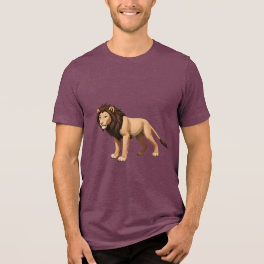 Illustrative Lion with Full Brown Mane Tri-Blend Shirt (Voorkant)