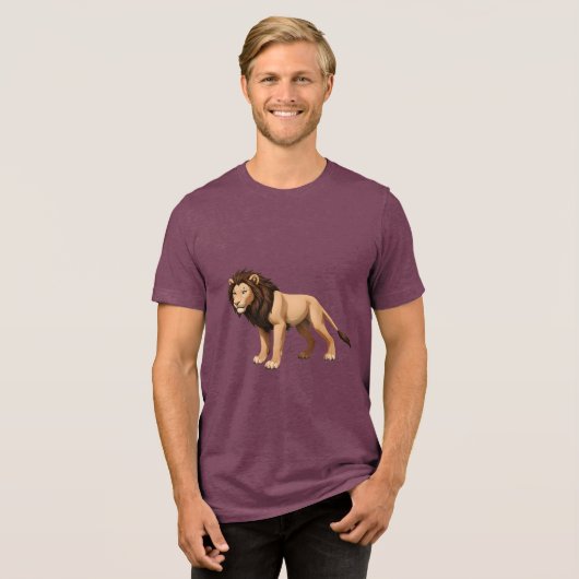 Illustrative Lion with Full Brown Mane Tri-Blend Shirt (Voorkant volledig)