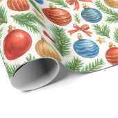 Illustrative Ornaments & Pine Wrapping Paper Cadeaupapier (Rol Hoek)