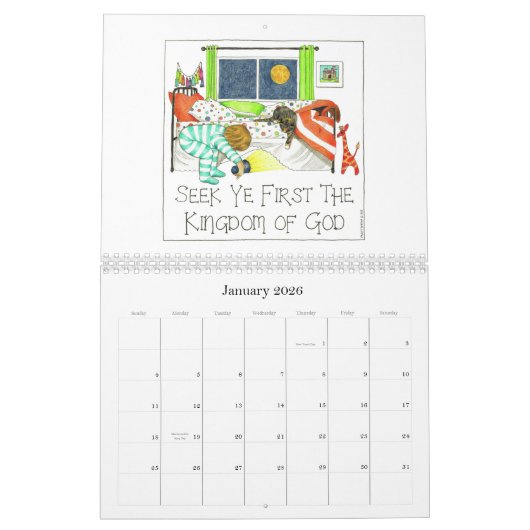 Illustreerde Christelijke agenda voor scripts Kalender (Jan 2026)