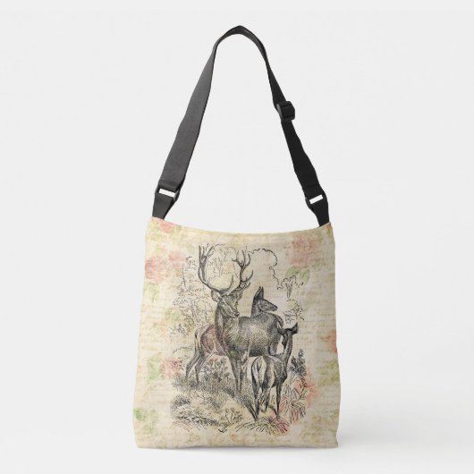 Illustreerde familie van het handschrift 'Deer' Crossbody Tas (Voorkant)