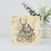 Illustreerde familie van het handschrift 'Deer' Feestdagenkaart (Staand voorkant)