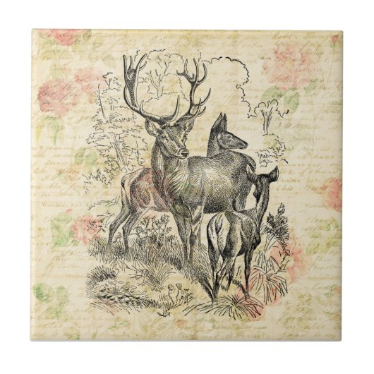 Illustreerde familie van het  handschrift 'Deer' Tegeltje (Voorkant)