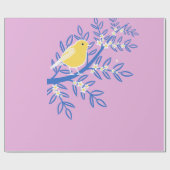 Illustreerde gele vogel op een roze achtergrond cadeaupapier (Vlak)