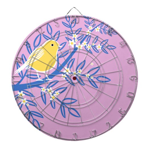 Illustreerde gele vogel op een roze achtergrond dartbord (Voorkant)