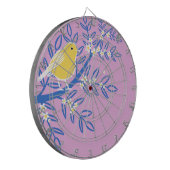 Illustreerde gele vogel op een roze achtergrond dartbord (Voorkant Links)