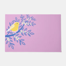 Illustreerde gele vogel op een roze achtergrond