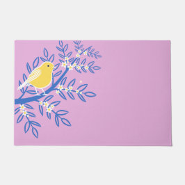 Illustreerde gele vogel op een roze achtergrond deurmat