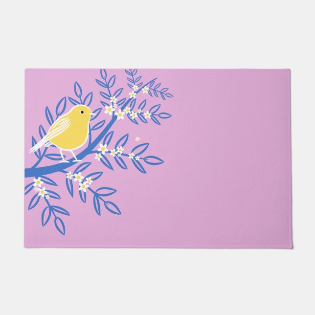 Illustreerde gele vogel op een roze achtergrond deurmat (Voorkant)