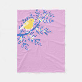 Illustreerde gele vogel op een roze achtergrond fleece deken
