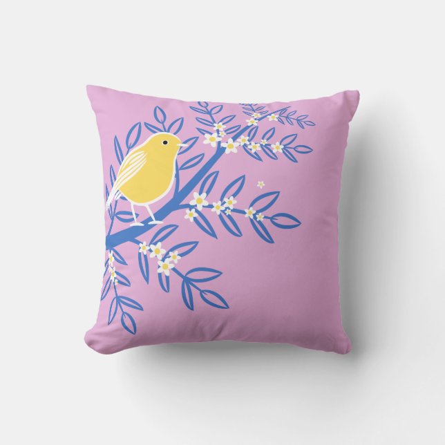 Illustreerde gele vogel op een roze achtergrond kussen (Voorkant)