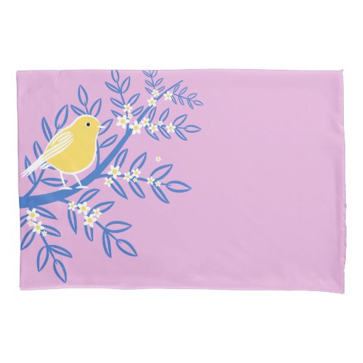 Illustreerde gele vogel op een roze achtergrond kussensloop (Voorkant)