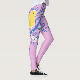 Illustreerde gele vogel op een roze achtergrond leggings