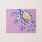Illustreerde gele vogel op een roze achtergrond legpuzzel (Horizontaal)