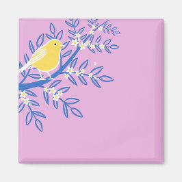 Illustreerde gele vogel op een roze achtergrond magneet