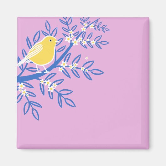 Illustreerde gele vogel op een roze achtergrond magneet (Voorkant)