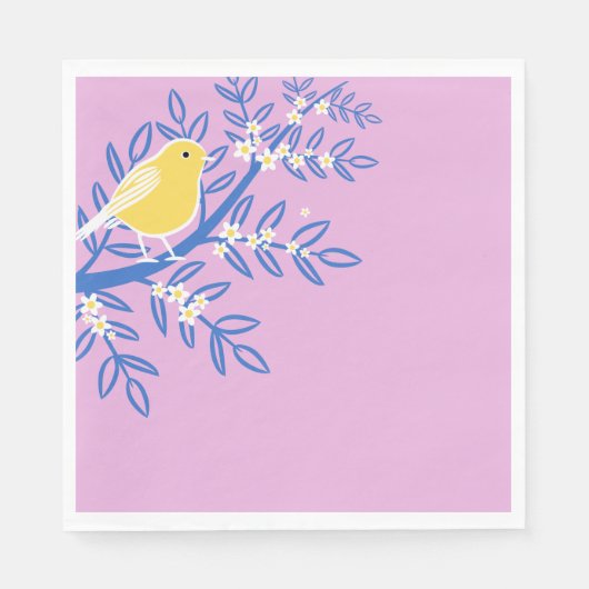 Illustreerde gele vogel op een roze achtergrond servet (Voorkant)