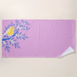 Illustreerde gele vogel op een roze achtergrond strandlaken