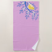 Illustreerde gele vogel op een roze achtergrond strandlaken (Voorkant)