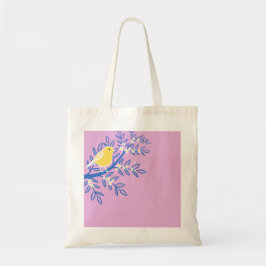 Illustreerde gele vogel op een roze achtergrond tote bag