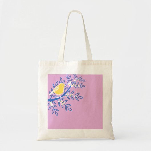 Illustreerde gele vogel op een roze achtergrond tote bag (Voorkant)