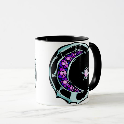 Illustreerde gemstone crescent maan en ster. mok (Voorkant rechts)