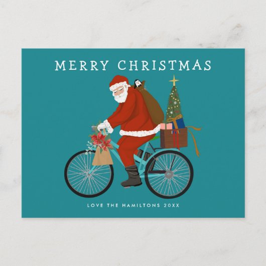 Illustreerde Kerstman die een aangepaste fietskleu Feestdagenkaart (Voorkant)