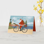 Illustreerde kerstman die een feestdag voor fietsz kaart (Gele Bloem)