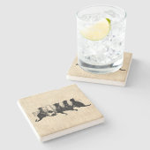 Illustreerde Kittens met Tan Script-achtergrond Stenen Onderzetter (Zijkant)