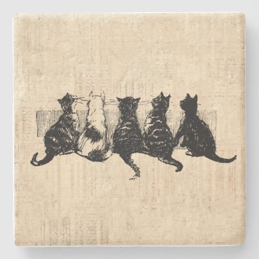 Illustreerde Kittens met Tan Script-achtergrond Stenen Onderzetter (Voorkant)