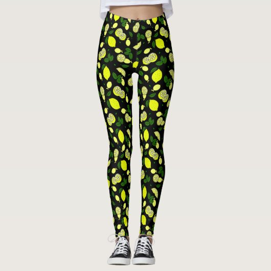 Illustreerde Lemons verlaten modern zomerpatroon Leggings (Voorkant)
