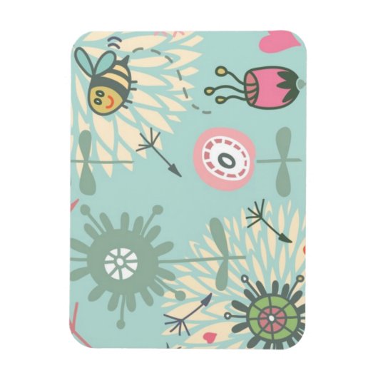 Illustreerde lentbloemen en bijen magneet (Verticaal)