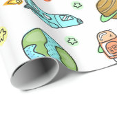 Illustreerde raketten in Kinder ruimtetekens Cadeaupapier (Rol Hoek)