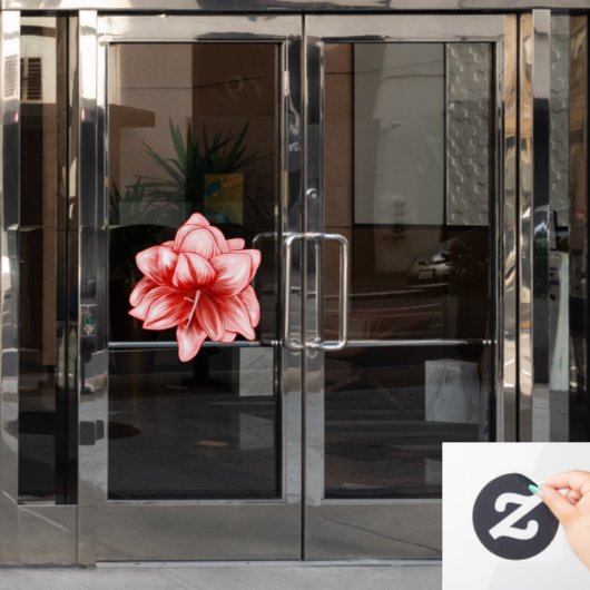 Illustreerde roze en witte amaryllis raamsticker (Kantoordeur)
