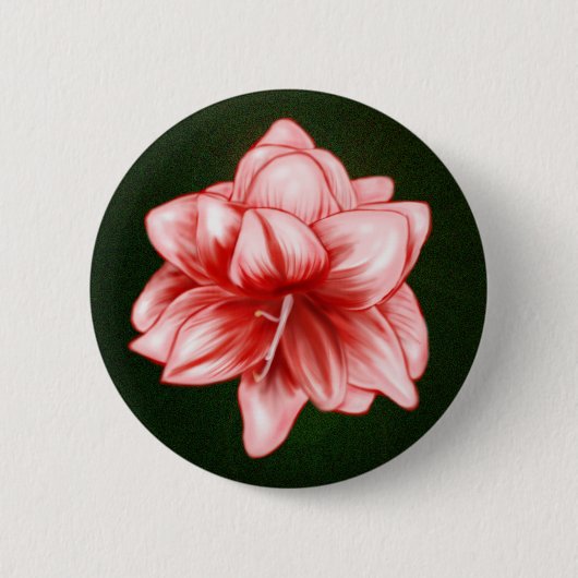 Illustreerde roze en witte amaryllis ronde button 5,7 cm (Voorkant)