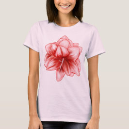 Illustreerde roze en witte amaryllis t-shirt