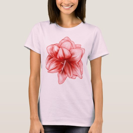 Illustreerde roze en witte amaryllis t-shirt (Voorkant)