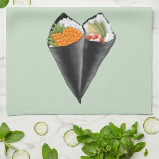 Illustreerde Sushi Handroll Theedoek (Gevouwen)