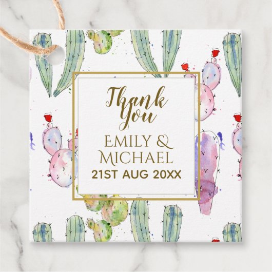 Illustreerde Waterverf CACTI Fiesta Dank u Naam Bedankjes Labels (Voorkant)