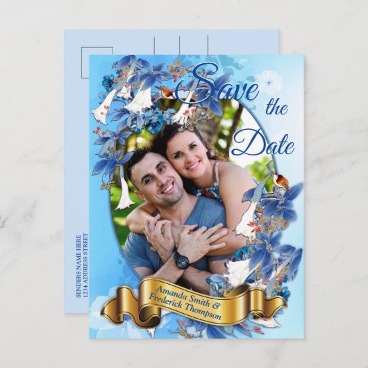 Illustreerde Waterverf Moon-flower Sla de datum op Aankondigingskaart (Voorkant / Achterkant)