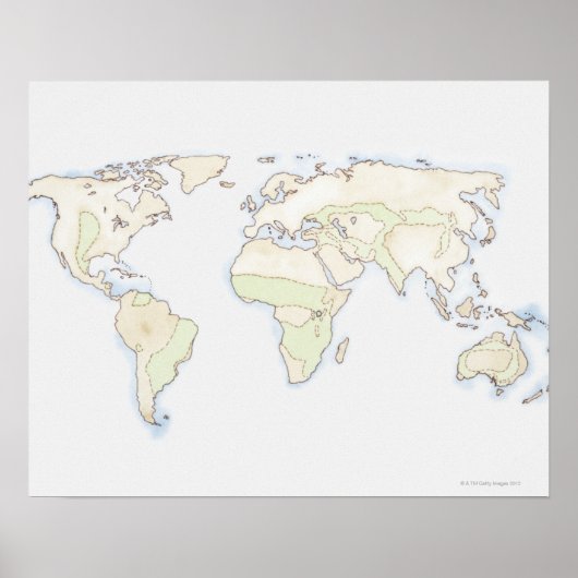 Illustreerde Wereldkaart 2 Poster (Voorkant)