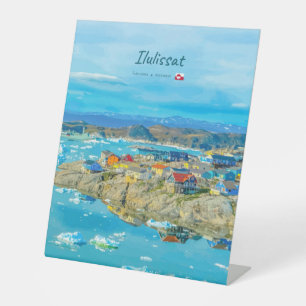 Ilulissat, Groenland - IJsberg Stad Reclamebord Met Voetstuk