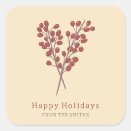 ilustración bayas rojas planta de navidad vintage vierkante sticker