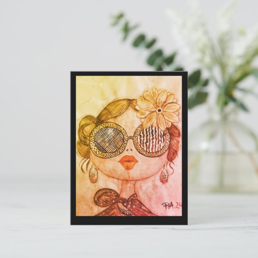 ilustración cara de chica fashión briefkaart (Staand voorkant)