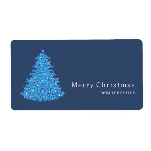ilustración de árbol de Navidad azul Etiket (Voorkant)