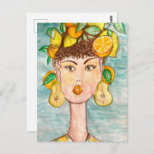 Ilustración de chica con frutas en la cabeza briefkaart (Voorkant / Achterkant)